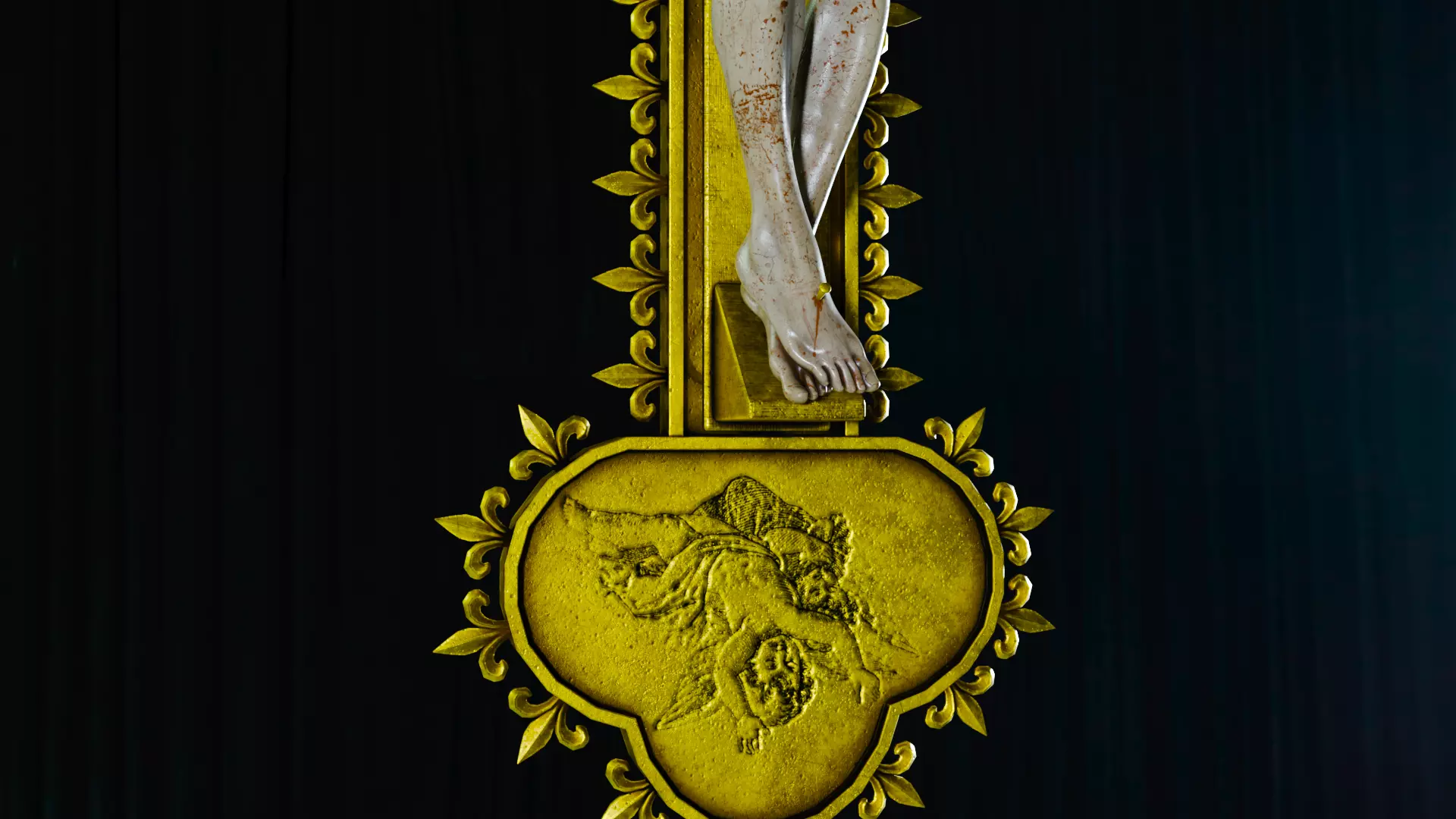 Golden Crucifix with Our Lord Jesus Christ Low-poly 3D model_10