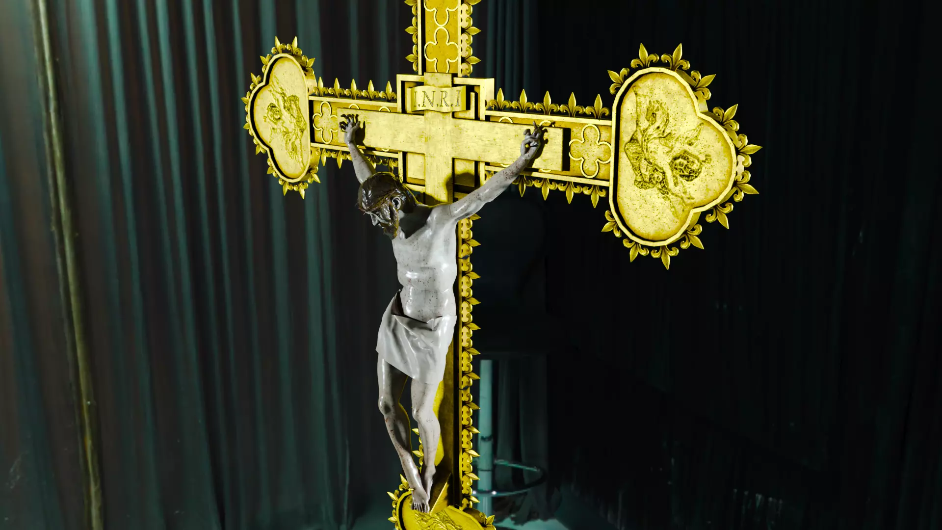 Golden Crucifix with Our Lord Jesus Christ Low-poly 3D model_2