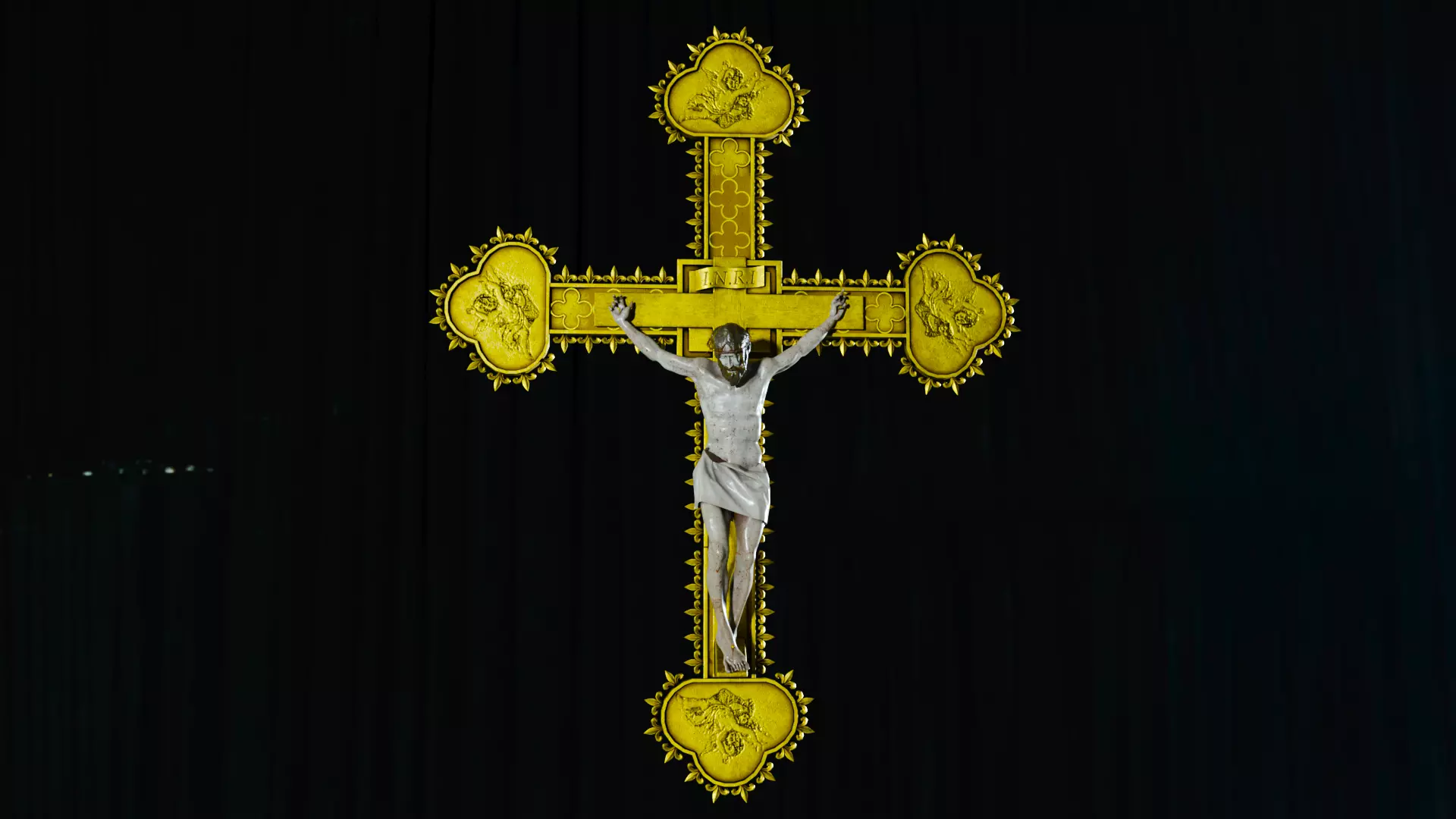 Golden Crucifix with Our Lord Jesus Christ Low-poly 3D model_17