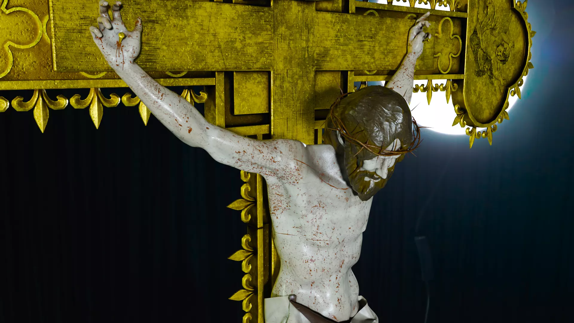 Golden Crucifix with Our Lord Jesus Christ Low-poly 3D model_6