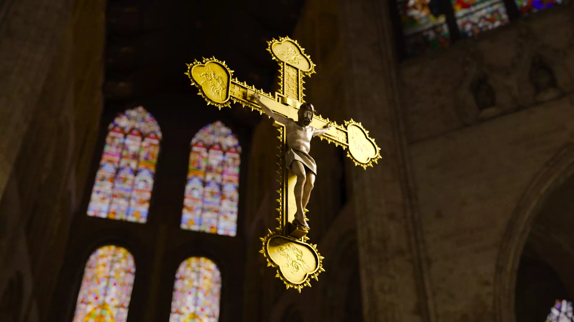 Golden Crucifix with Our Lord Jesus Christ Low-poly 3D model_0