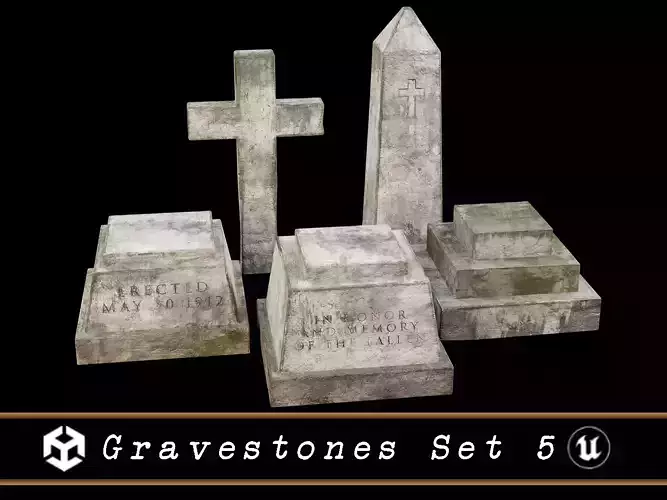 Cemetery Gravestones Set 5 Low-poly 3D model