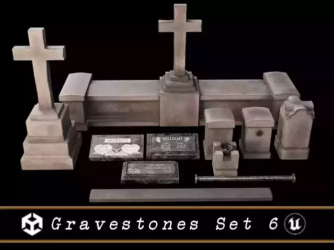 Modular Cemetery Gravestones Set 6 Low-poly 3D model