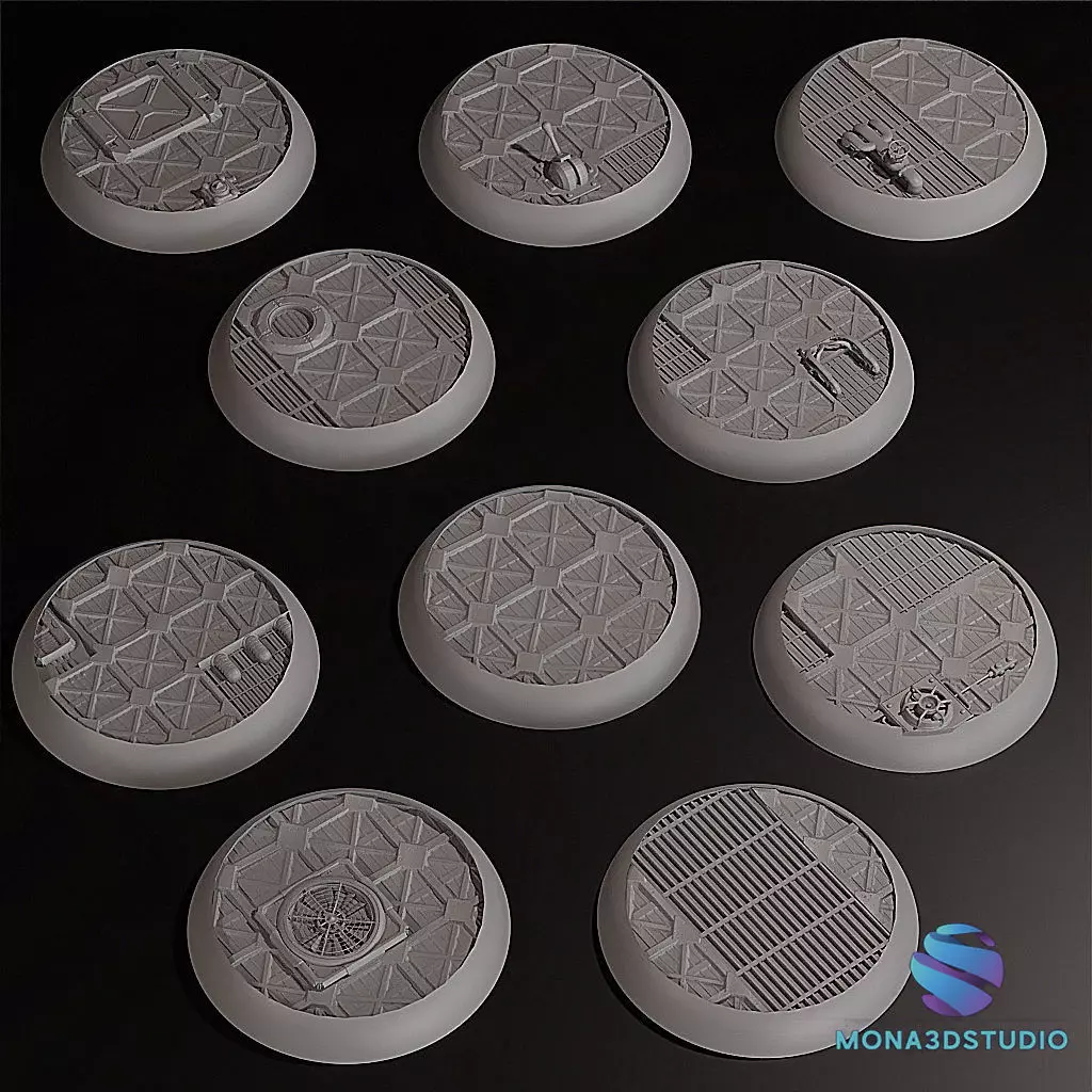 Industrial Bases Pack -10 STL Round Bases 25mm 32mm 40mm 50mm 3D print model_1