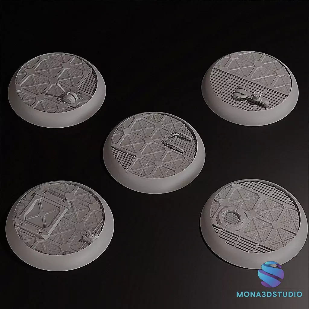Industrial Bases Pack -10 STL Round Bases 25mm 32mm 40mm 50mm 3D print model_3