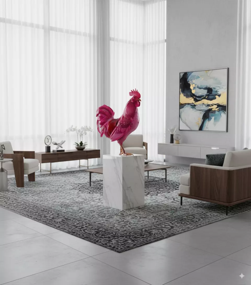 Glossy Pink Rooster Vibrant Fantasy Bird Shiny Surface Low-poly 3D model_1