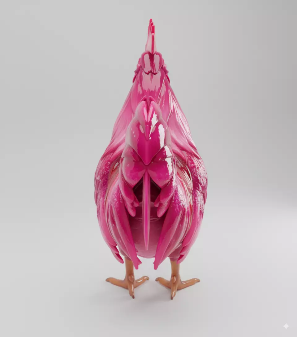 Glossy Pink Rooster Vibrant Fantasy Bird Shiny Surface Low-poly 3D model_2