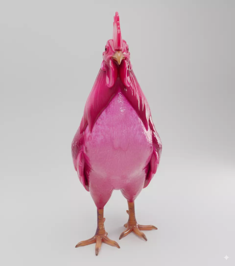 Glossy Pink Rooster Vibrant Fantasy Bird Shiny Surface Low-poly 3D model_3