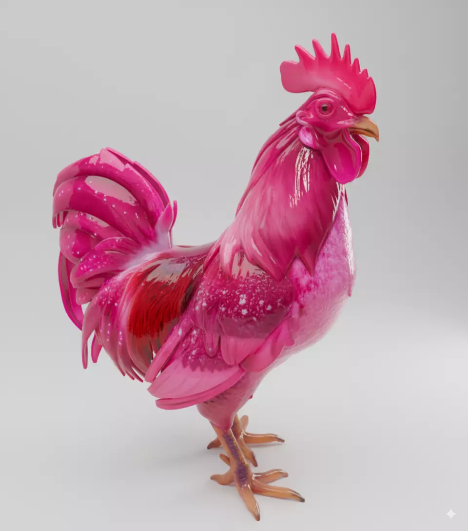 Glossy Pink Rooster Vibrant Fantasy Bird Shiny Surface Low-poly 3D model_0