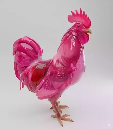 Glossy Pink Rooster Vibrant Fantasy Bird Shiny Surface