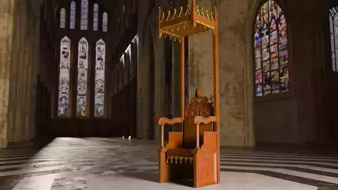 Medieval Wooden Throne of a Bishop  Low-poly 3D model