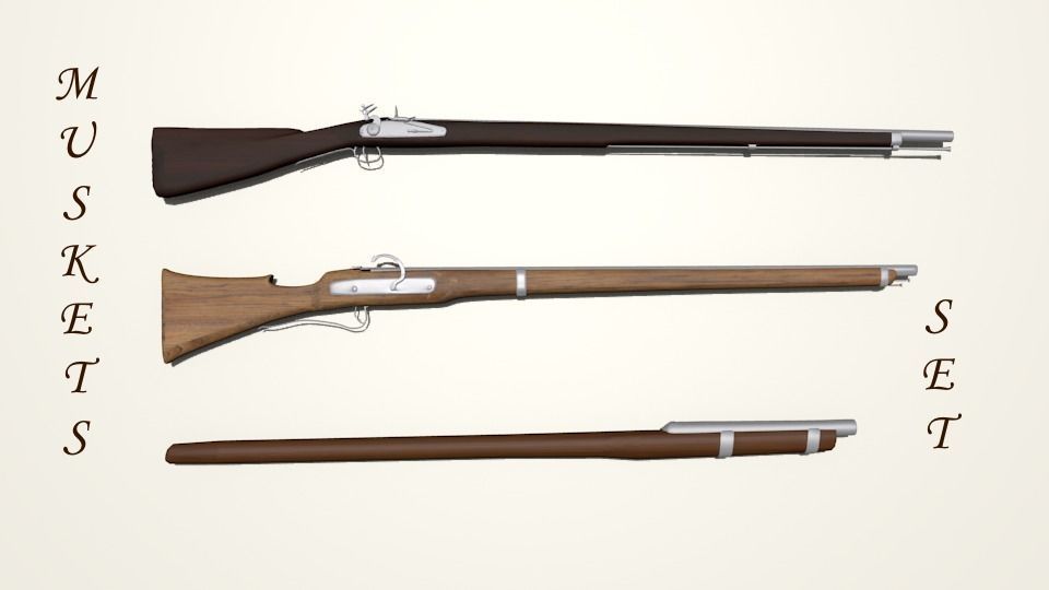 Muskets set three rifles Free 3D model_5