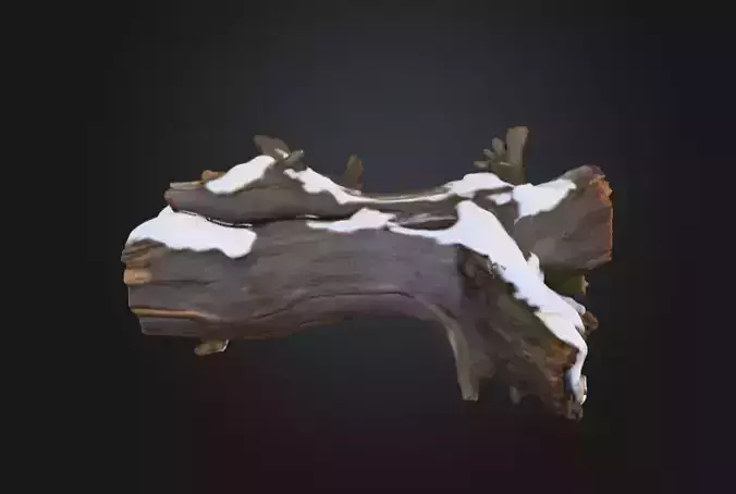 Snow Covered Fallen Log Low-poly 3D model