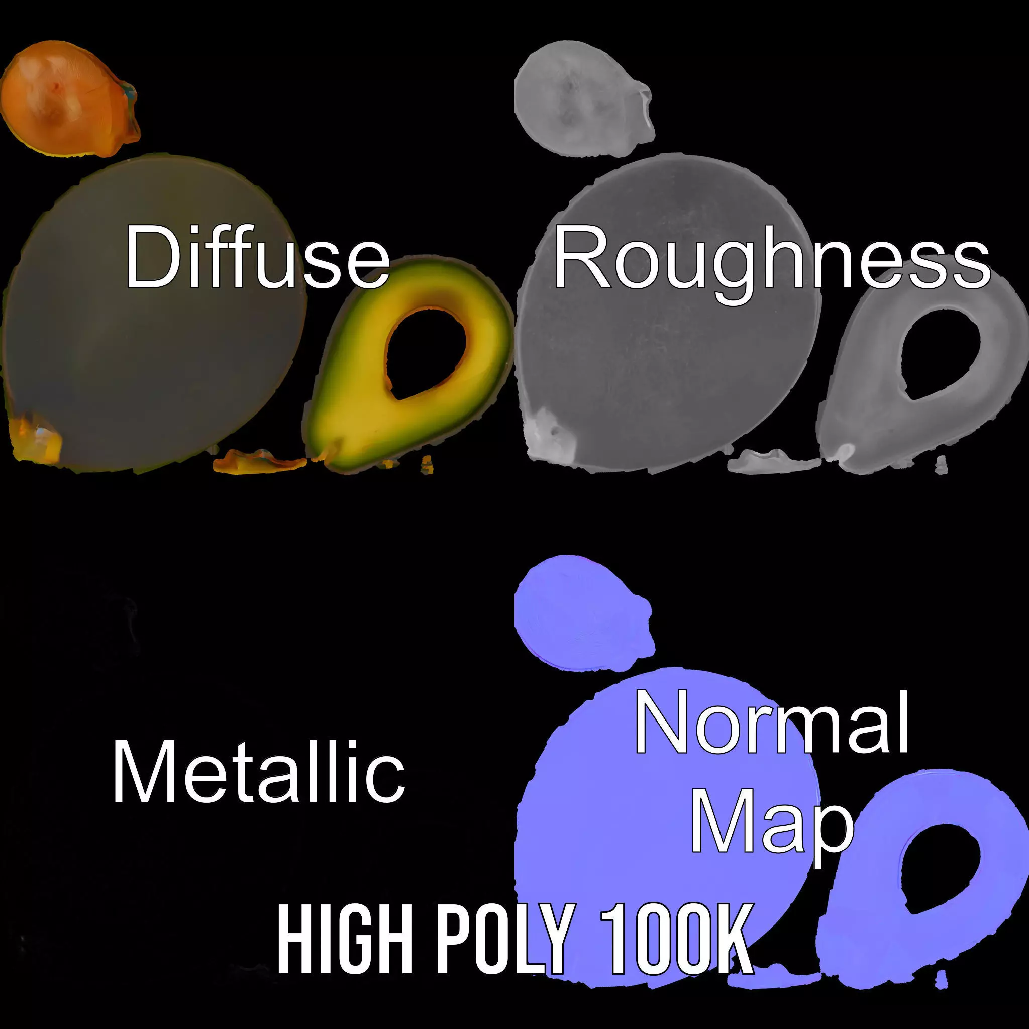 Realistic Avocado model pack Low-poly 3D model_3