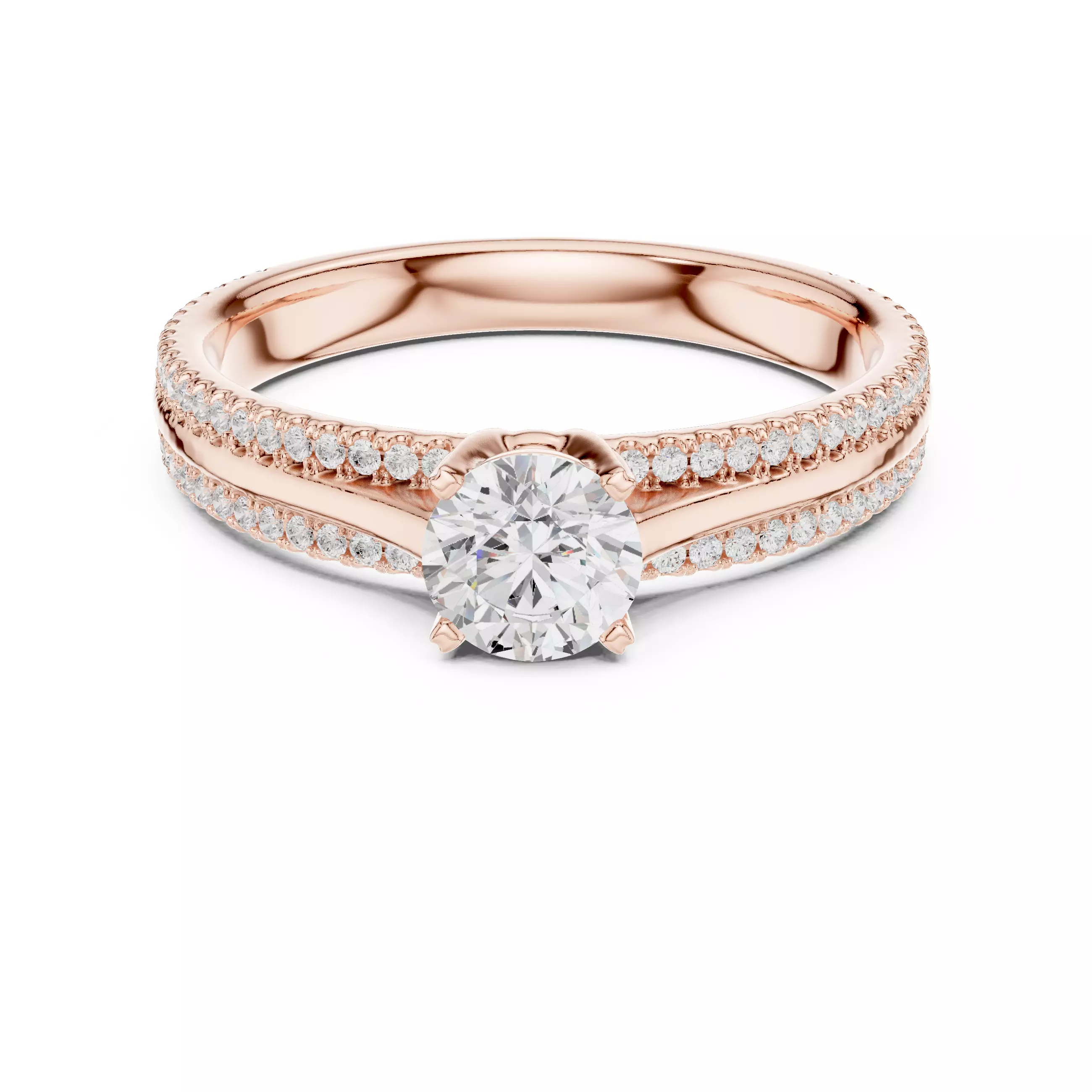 Double Pave Diamond Line Shank Round Diamond Ring 3DM STL Video 3D print model