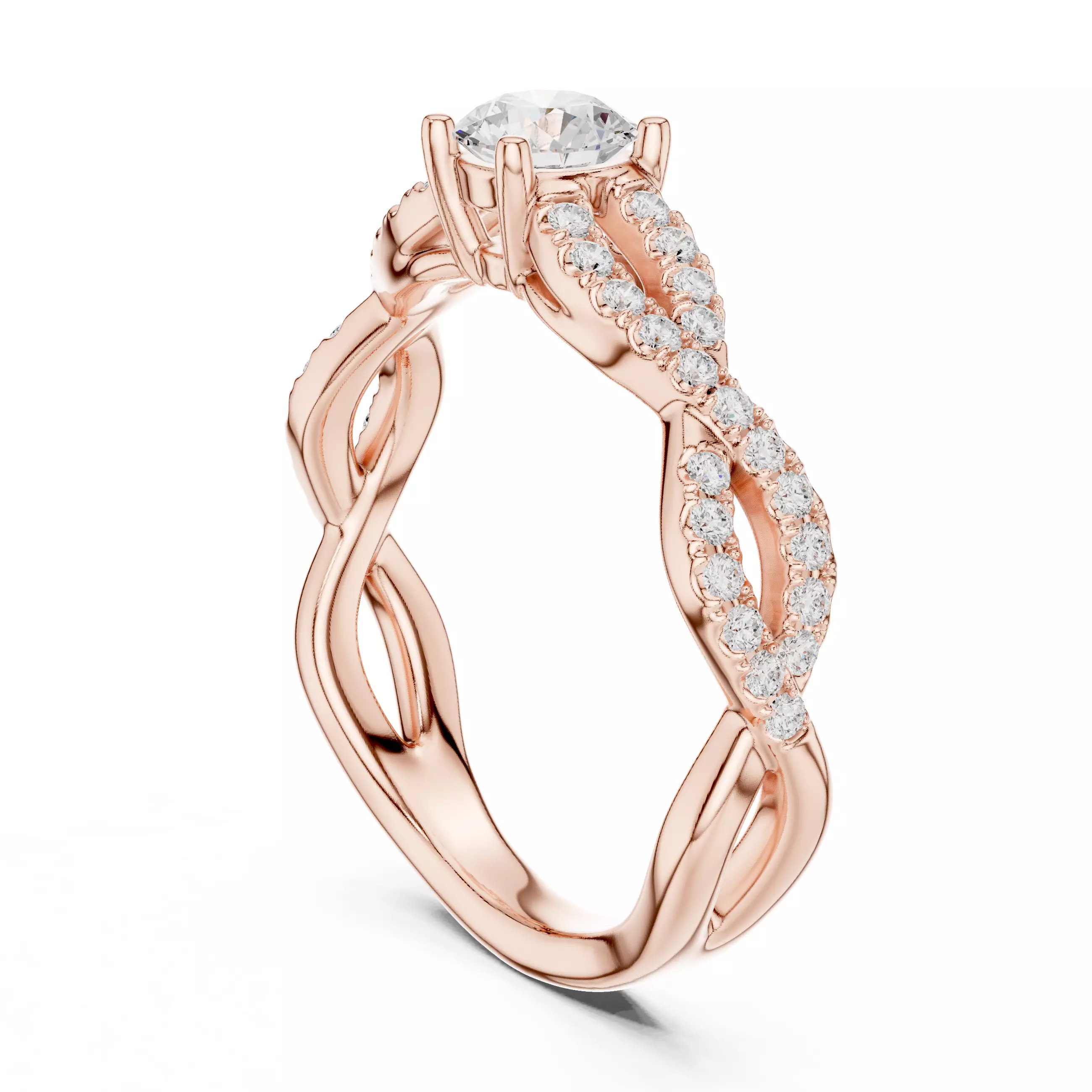 Dainty Diamond Twisted Shank Engagement Ring 3DM STL Video 3D print model_3