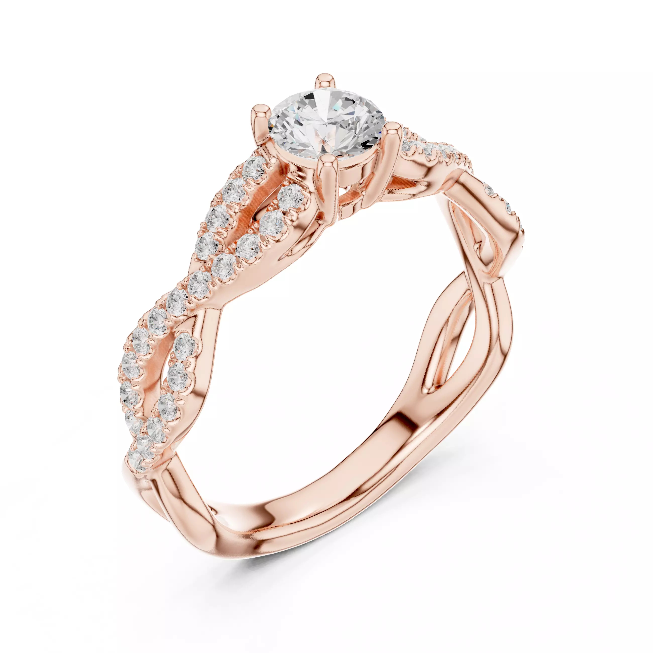 Dainty Diamond Twisted Shank Engagement Ring 3DM STL Video 3D print model_4