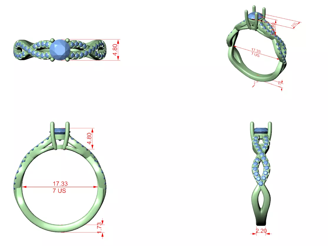 Dainty Diamond Twisted Shank Engagement Ring 3DM STL Video 3D print model_12