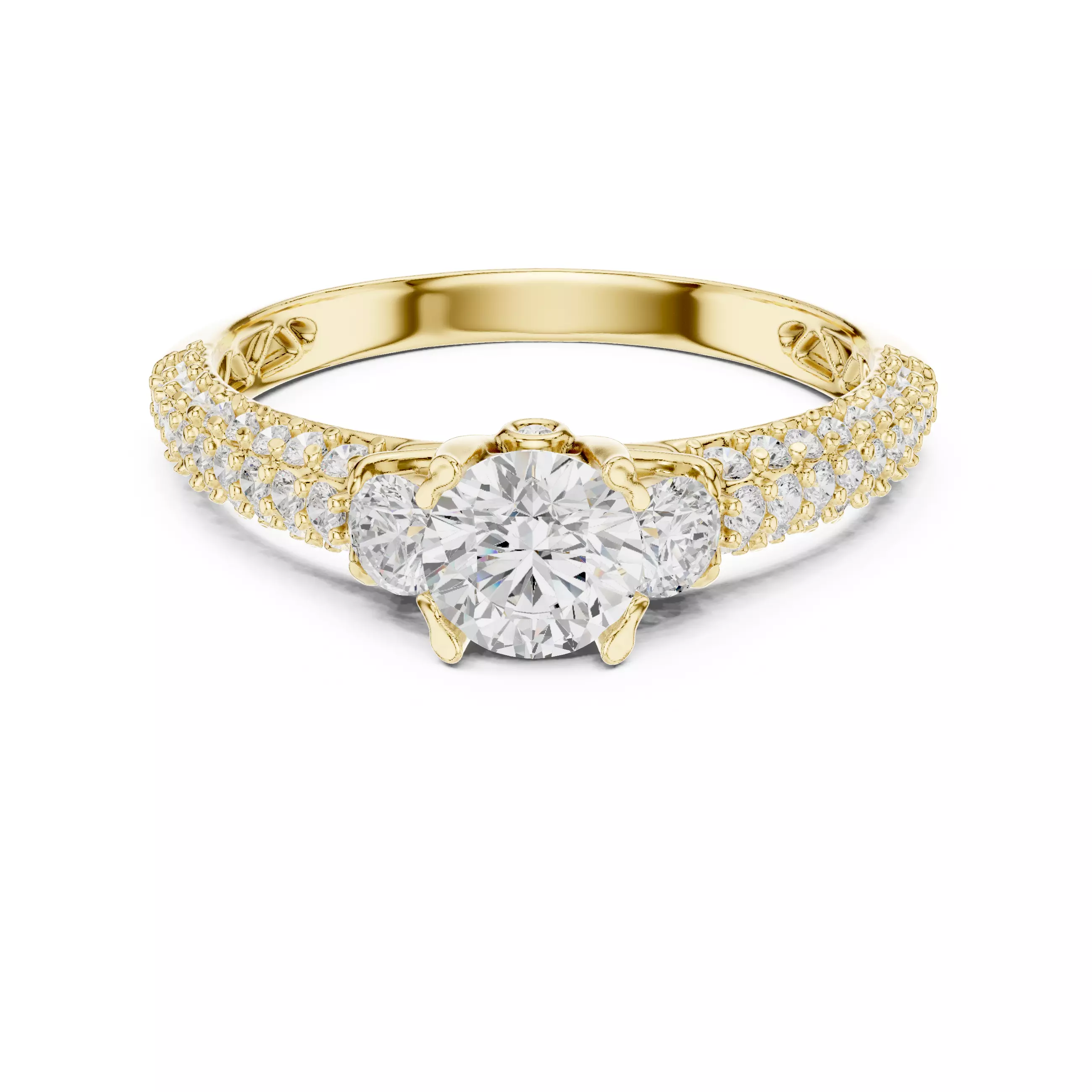 Three Sided Diamond Shank Engagement Wedding Ring 3DM STL Video 3D print model_1