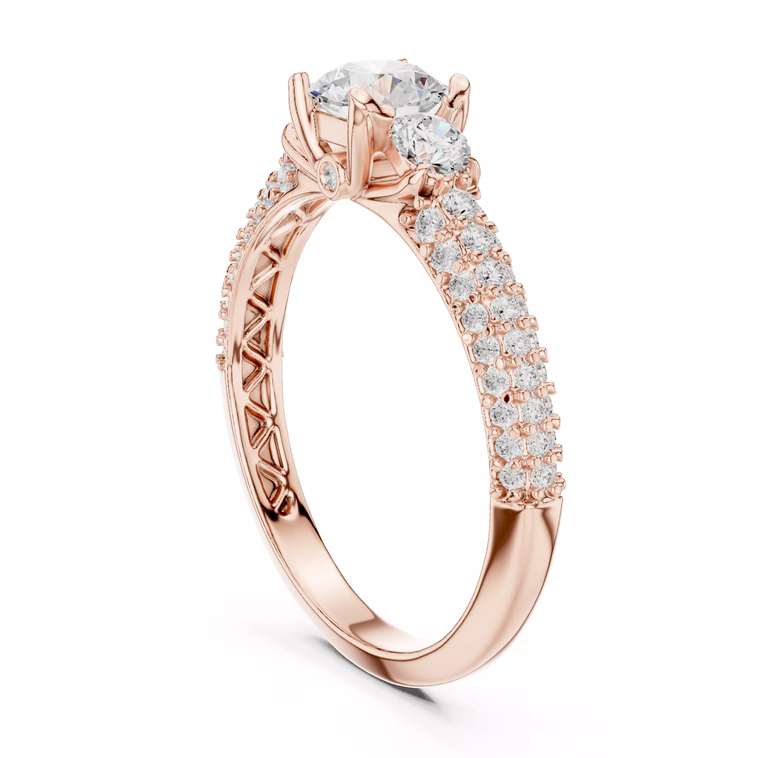 Three Sided Diamond Shank Engagement Wedding Ring 3DM STL Video 3D print model_3