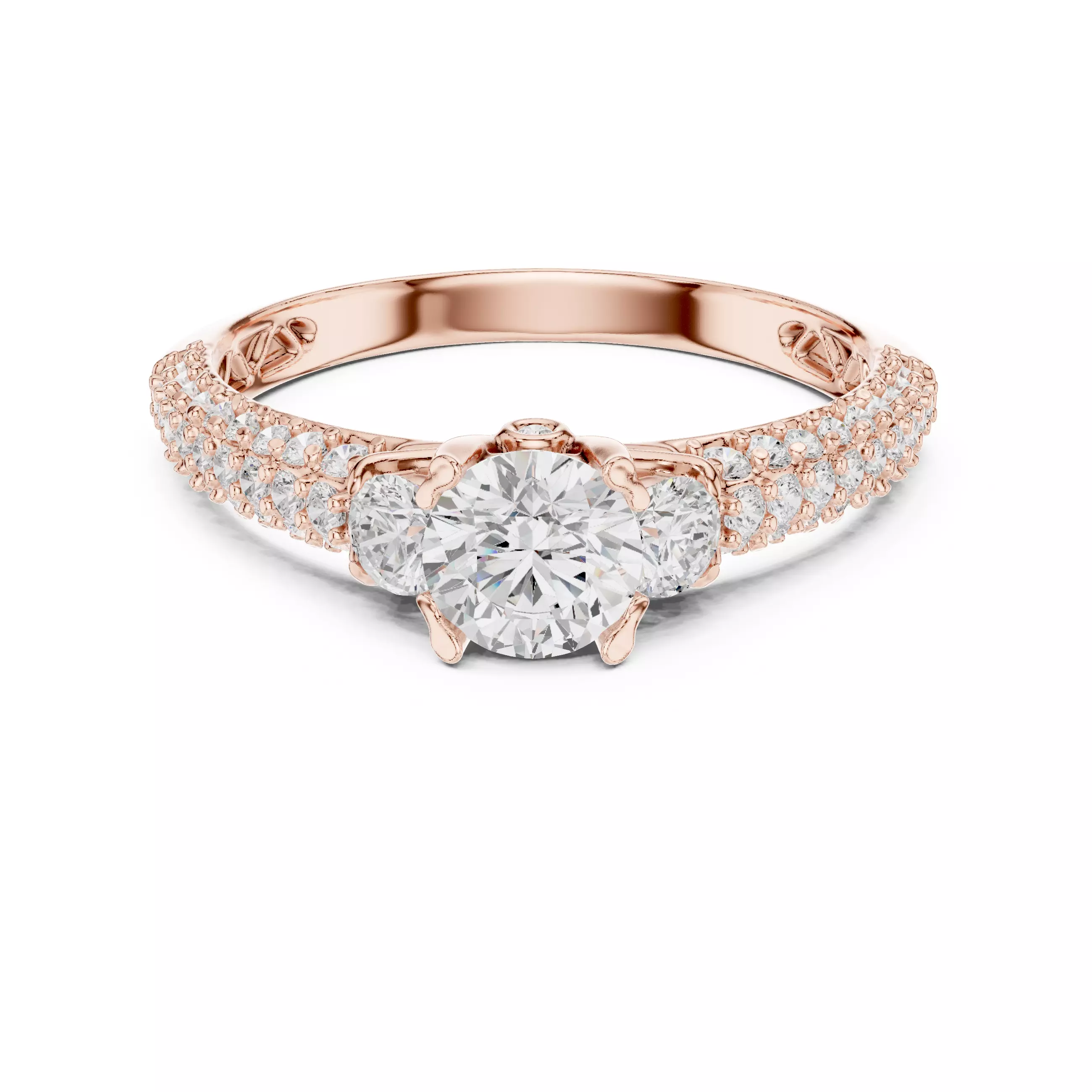 Three Sided Diamond Shank Engagement Wedding Ring 3DM STL Video 3D print model_0