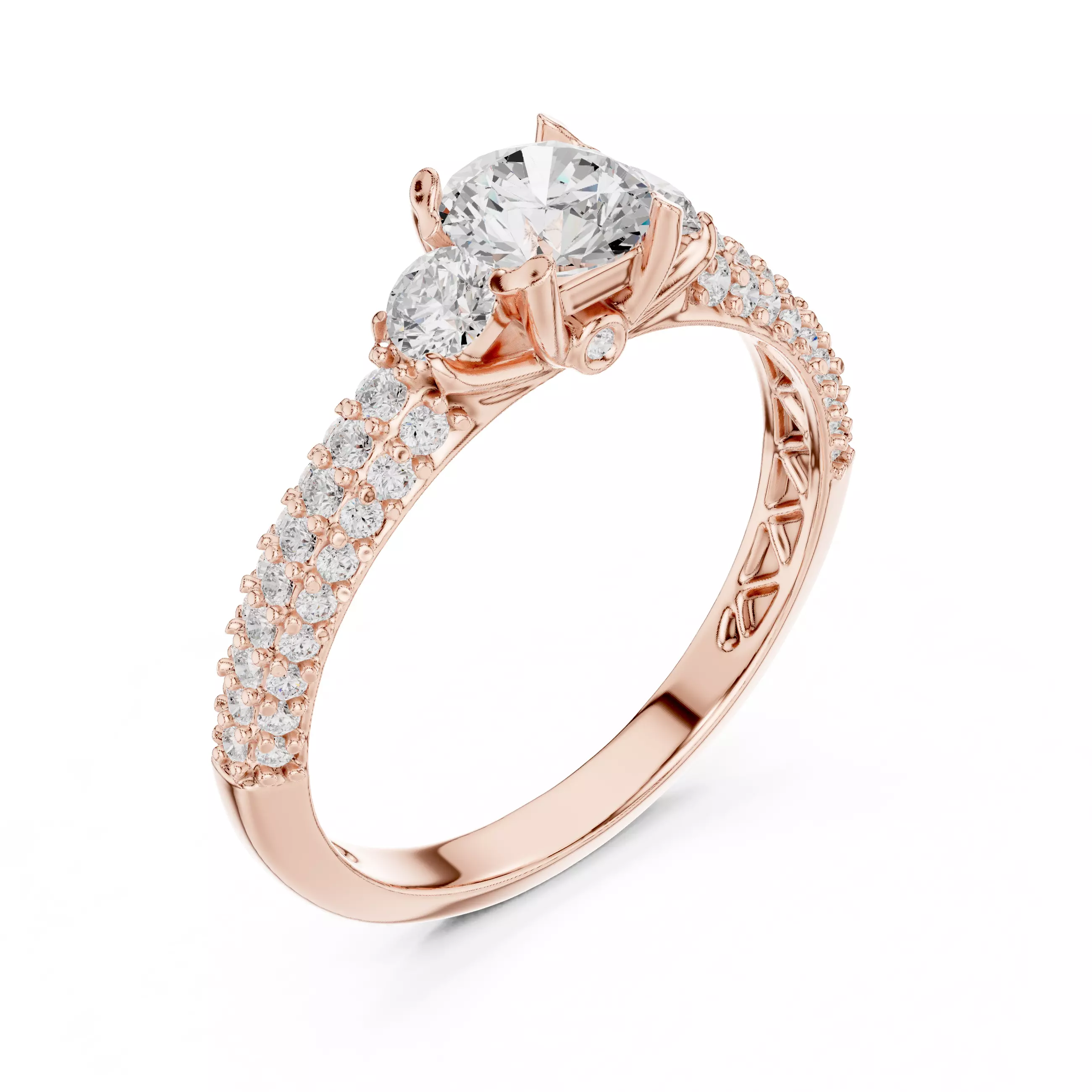 Three Sided Diamond Shank Engagement Wedding Ring 3DM STL Video 3D print model_4