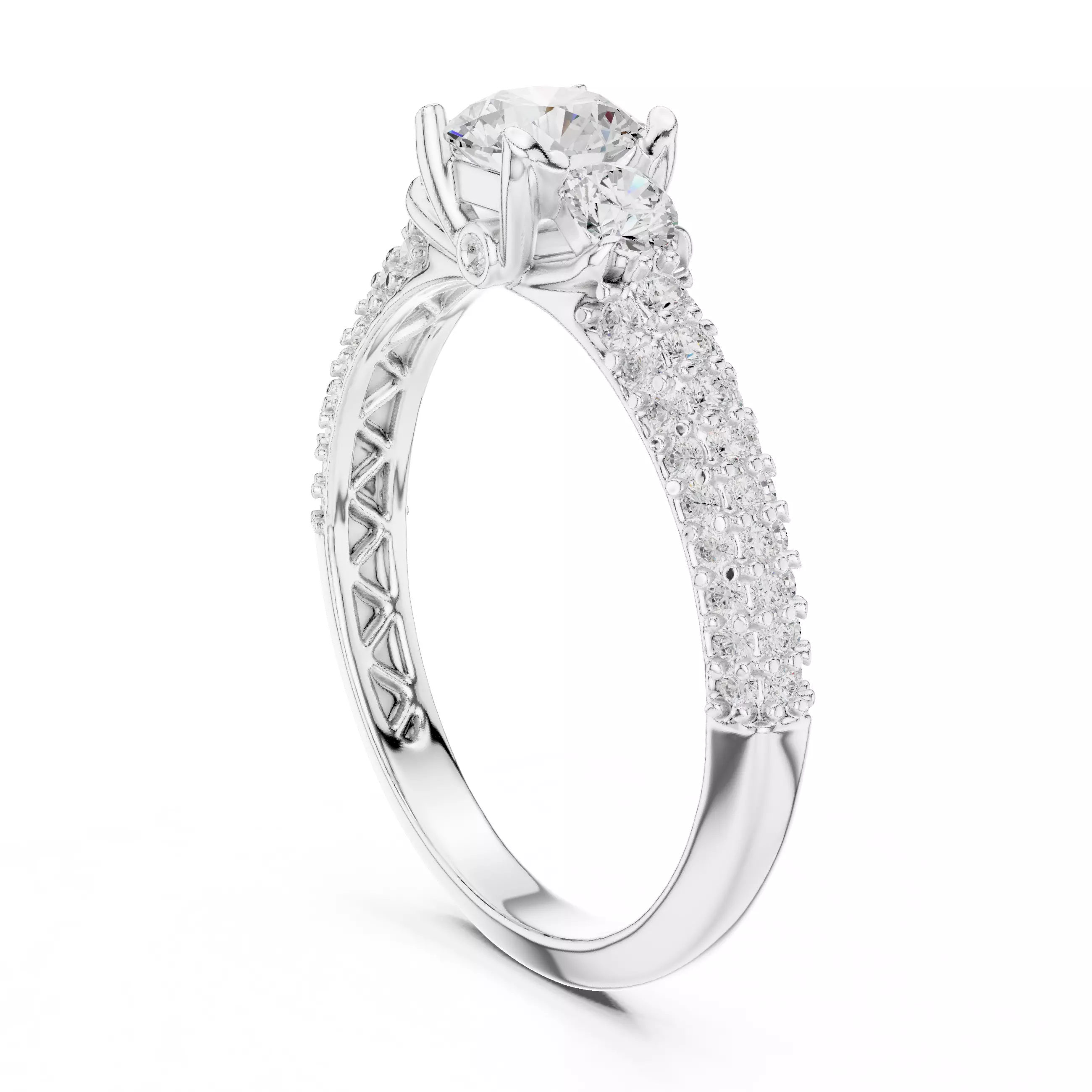 Three Sided Diamond Shank Engagement Wedding Ring 3DM STL Video 3D print model_9