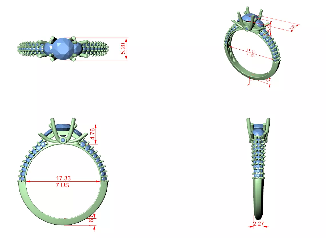 Three Sided Diamond Shank Engagement Wedding Ring 3DM STL Video 3D print model_12