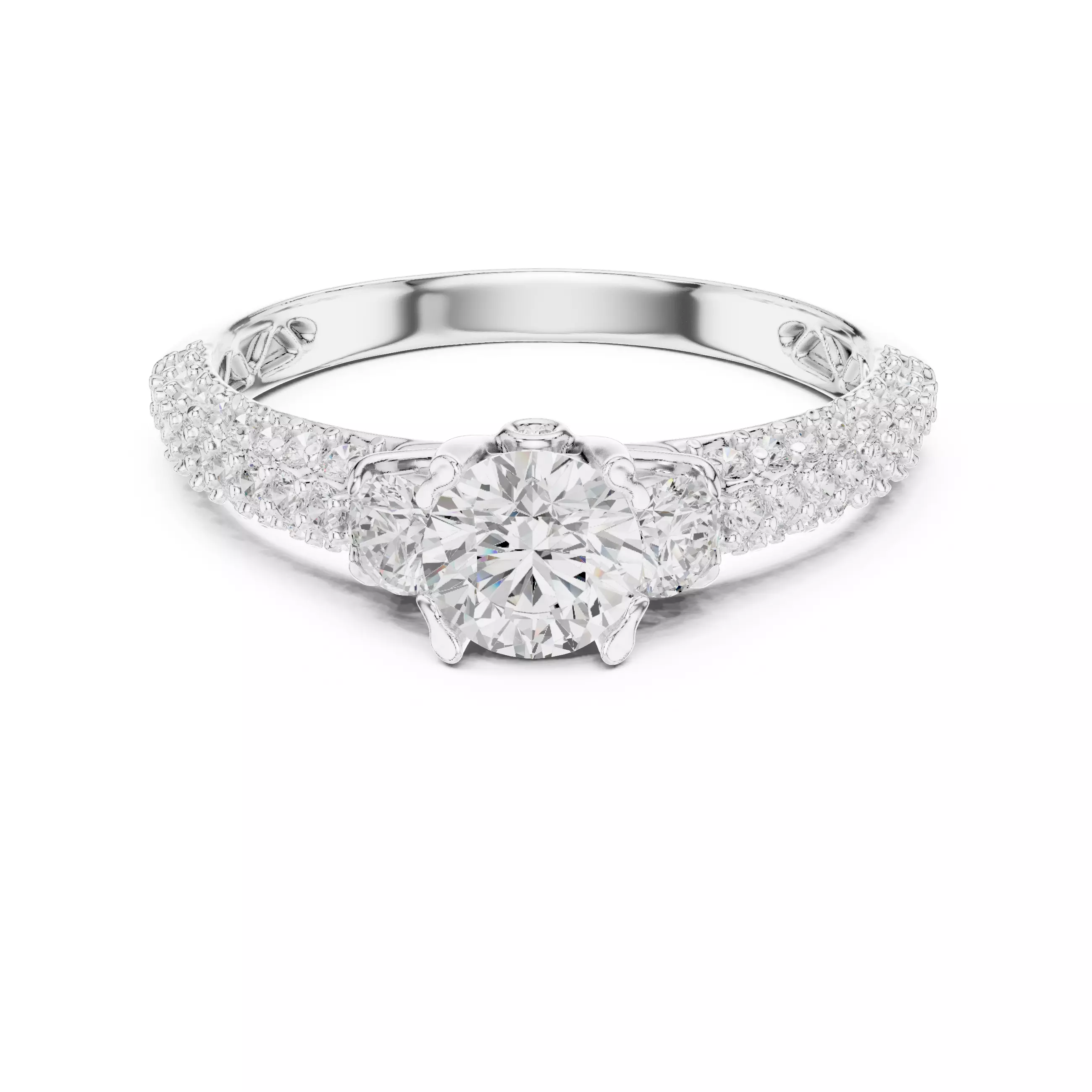 Three Sided Diamond Shank Engagement Wedding Ring 3DM STL Video 3D print model_2