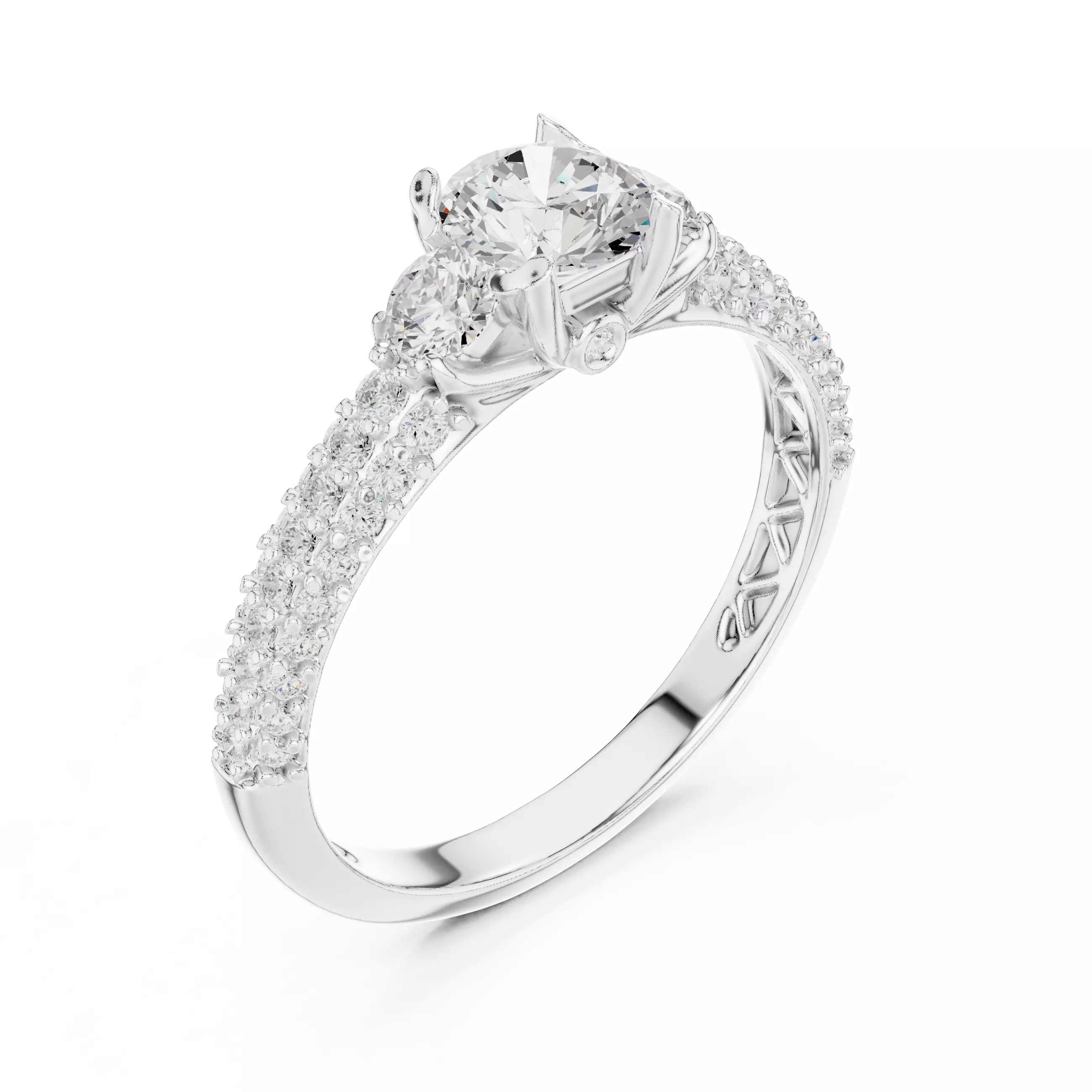 Three Sided Diamond Shank Engagement Wedding Ring 3DM STL Video 3D print model_10