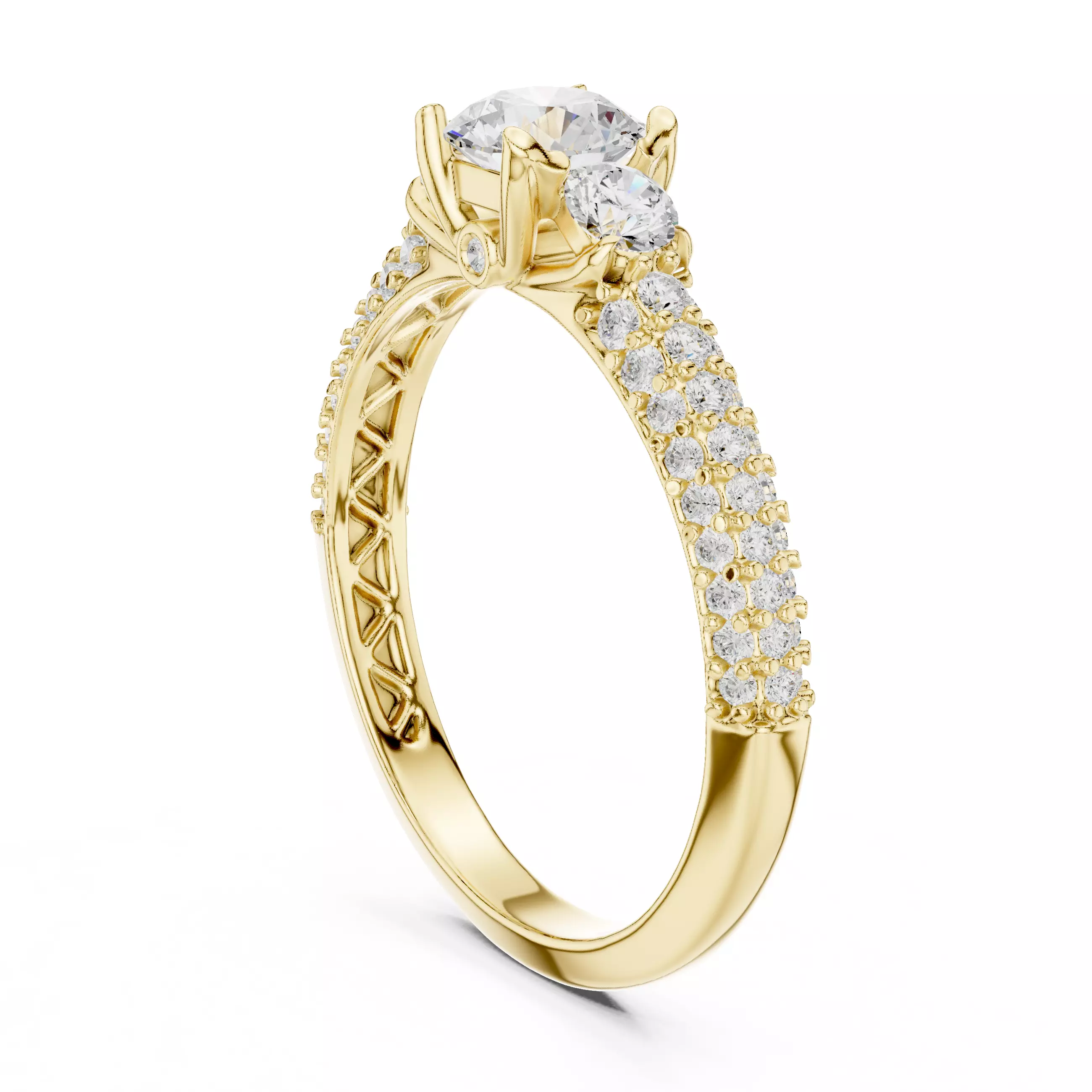 Three Sided Diamond Shank Engagement Wedding Ring 3DM STL Video 3D print model_6