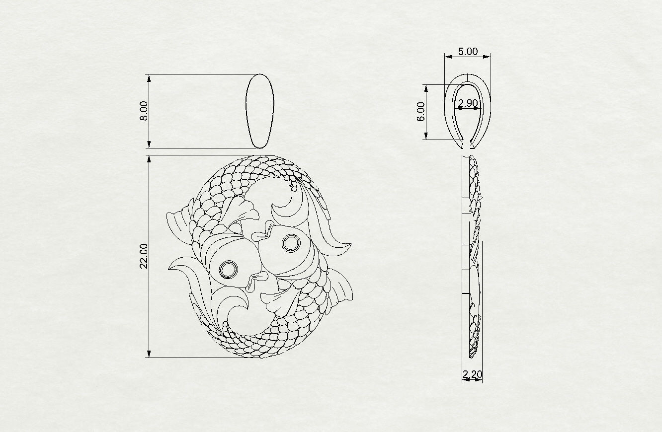 Pisces Zodiac Sign Pendant 001-03 3D print model_1