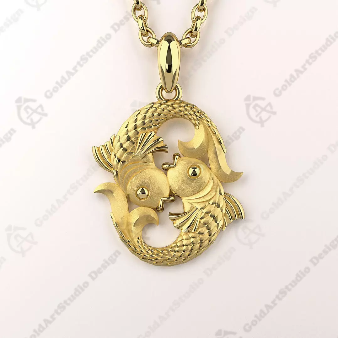 Pisces Zodiac Sign Pendant 001-03 3D print model_0