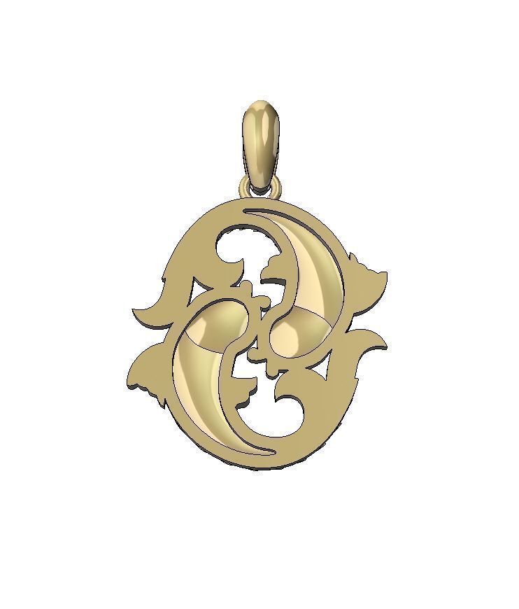 Pisces Zodiac Sign Pendant 001-03 3D print model_2