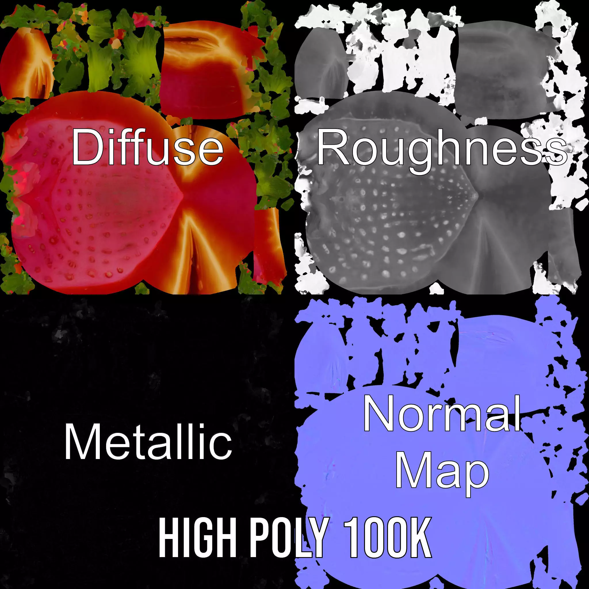 Fresh Strawberry Slice model pack Low-poly 3D model_3