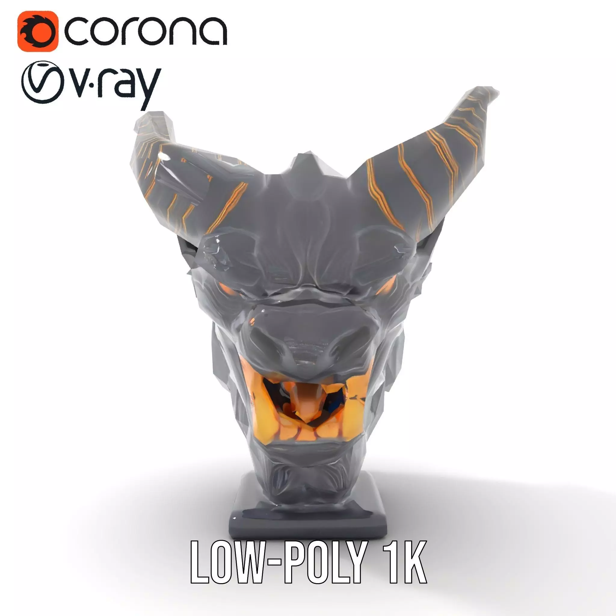 Obsidian Demon Head model pack Low-poly 3D model_14