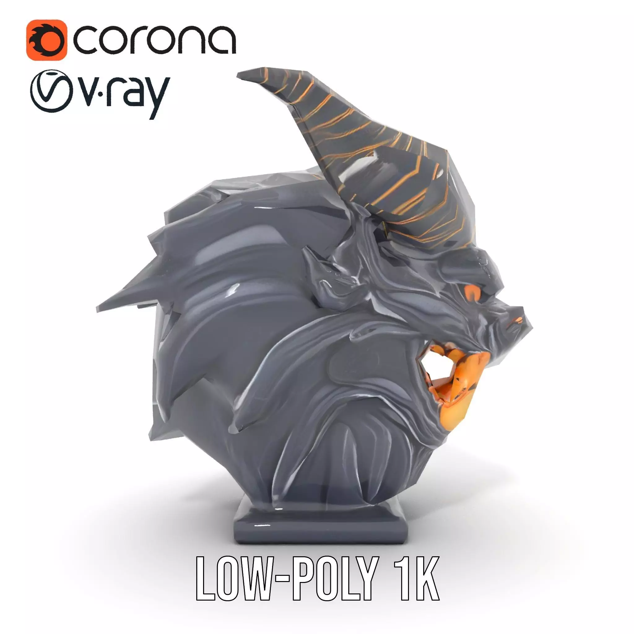 Obsidian Demon Head model pack Low-poly 3D model_9