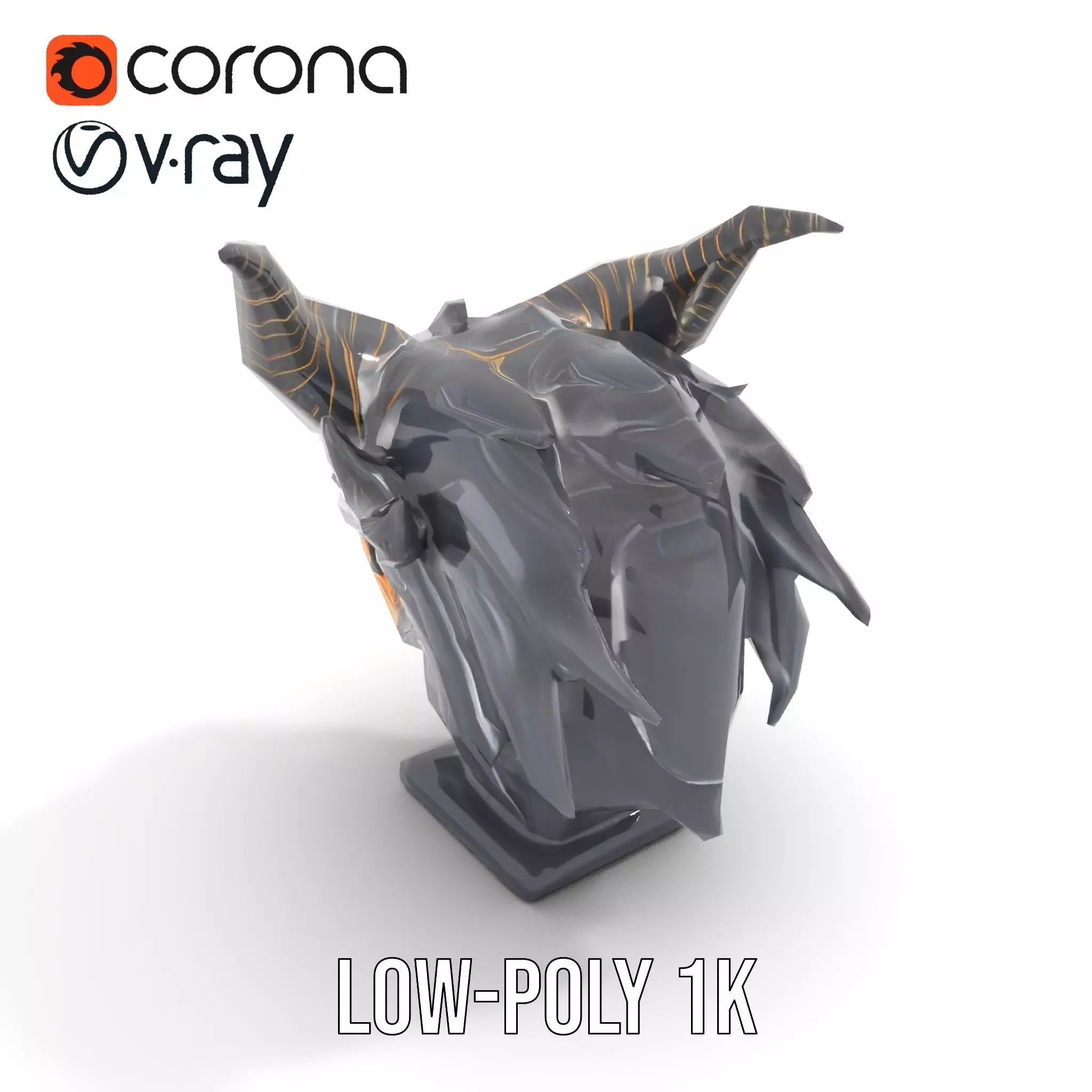 Obsidian Demon Head model pack Low-poly 3D model_7