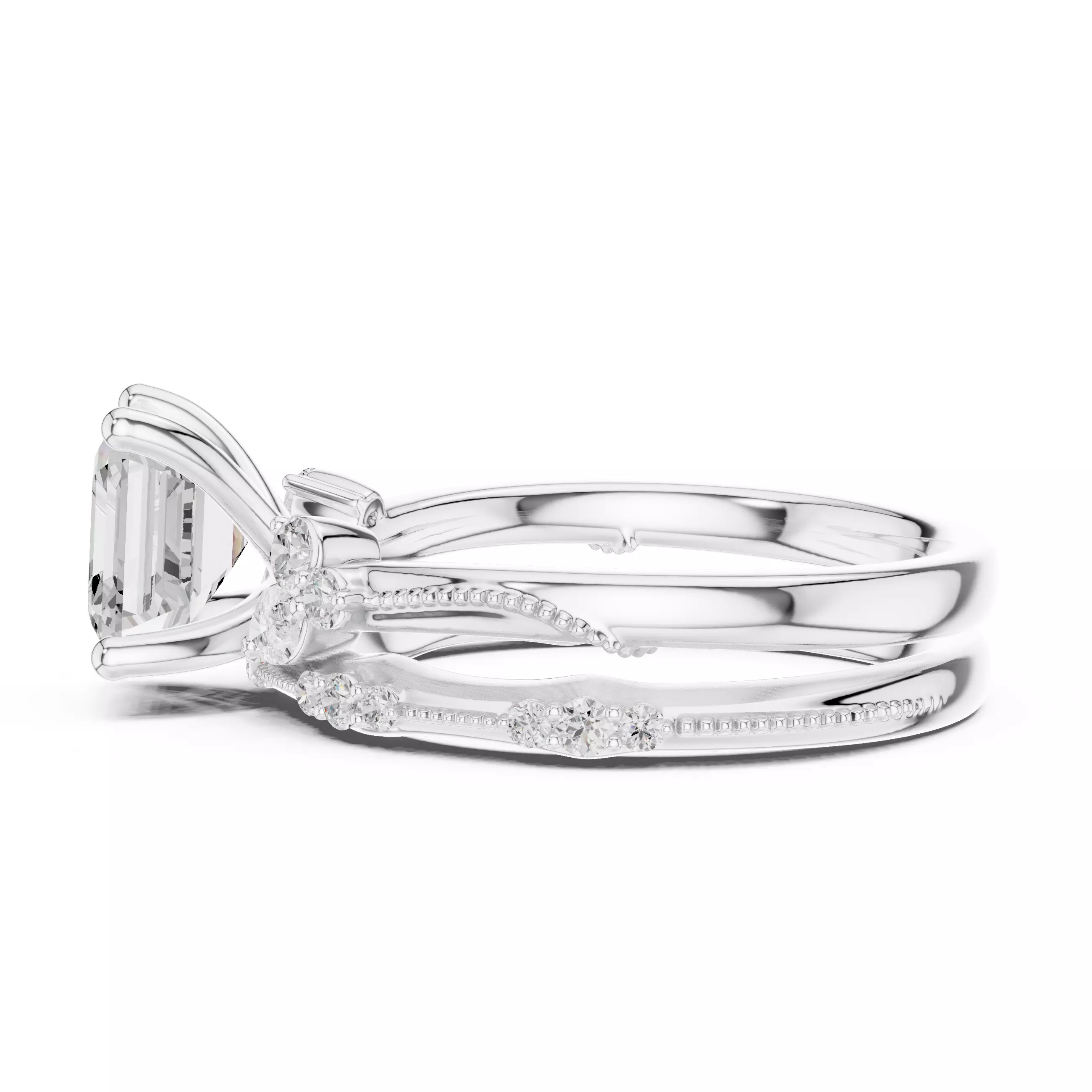 2CT Asscher Cut Diamond Fancy Wedding Ring Set 3DM STL Video 3D print model_11