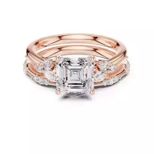 2CT Asscher Cut Diamond Fancy Wedding Ring Set 3DM STL Video 3D print model
