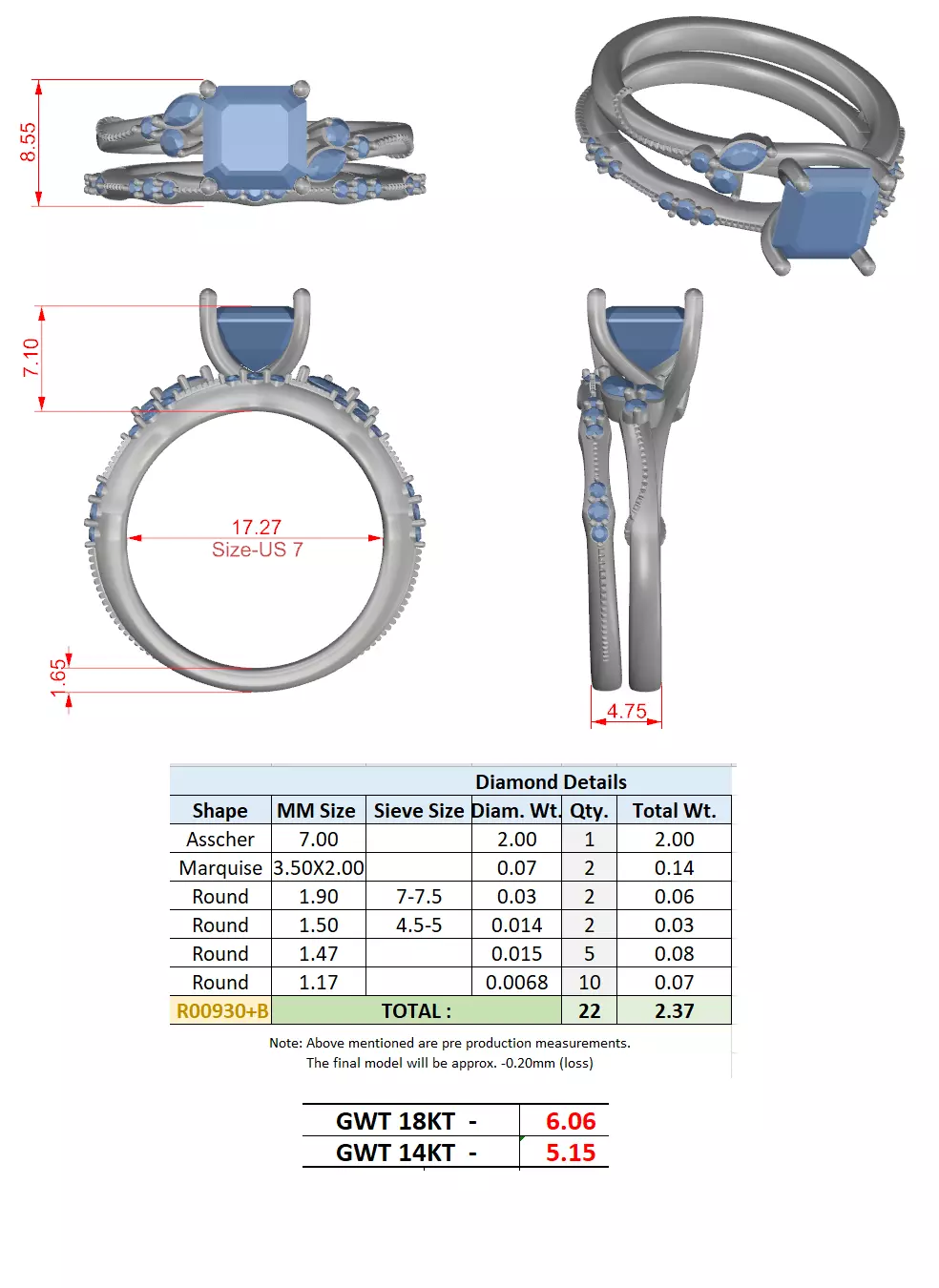 2CT Asscher Cut Diamond Fancy Wedding Ring Set 3DM STL Video 3D print model_15