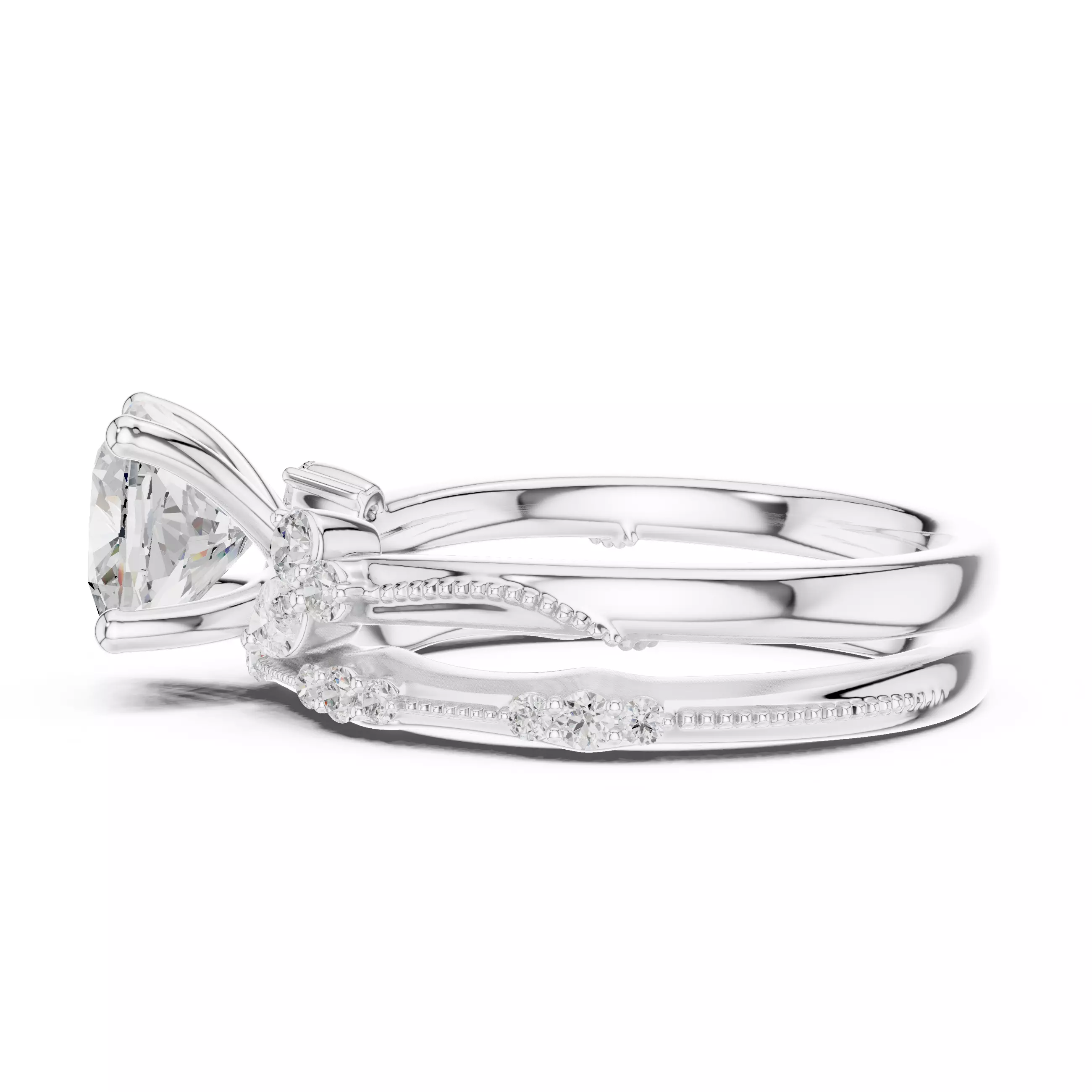 2CT Cushion Cut Diamond Marquise Wedding Ring Set 3DM STL Video 3D print model_11