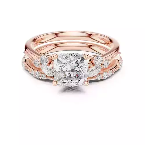 2CT Cushion Cut Diamond Marquise Wedding Ring Set 3DM STL Video 3D print model
