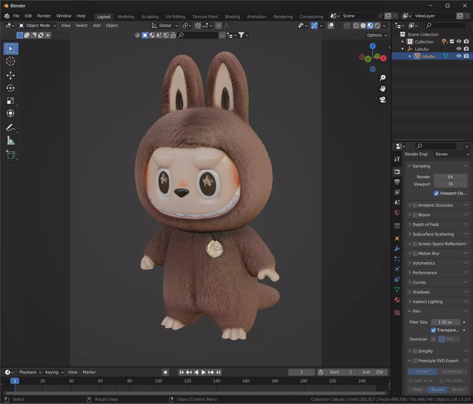 Labubu Inspired Stylized Creepy Cute Designer Toy Model 3D model_3