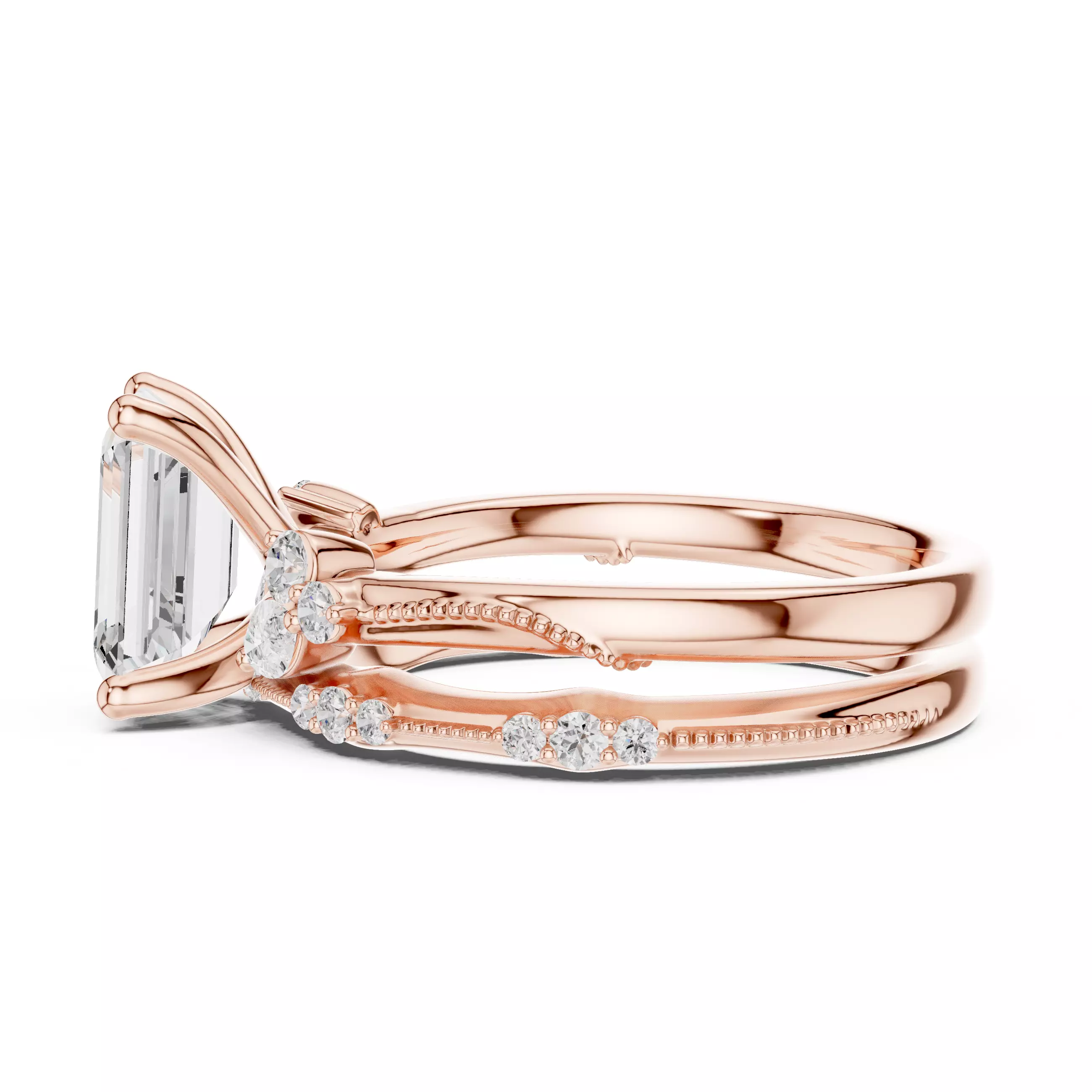 2CT Emerald Cut Cluster Diamond Wedding Ring Set 3DM STL Video 3D print model_5