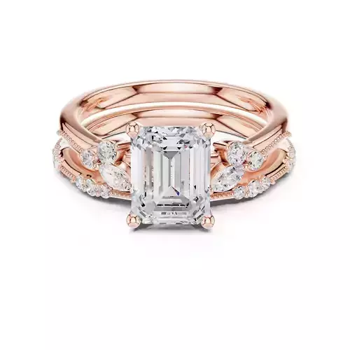2CT Emerald Cut Cluster Diamond Wedding Ring Set 3DM STL Video 3D print model
