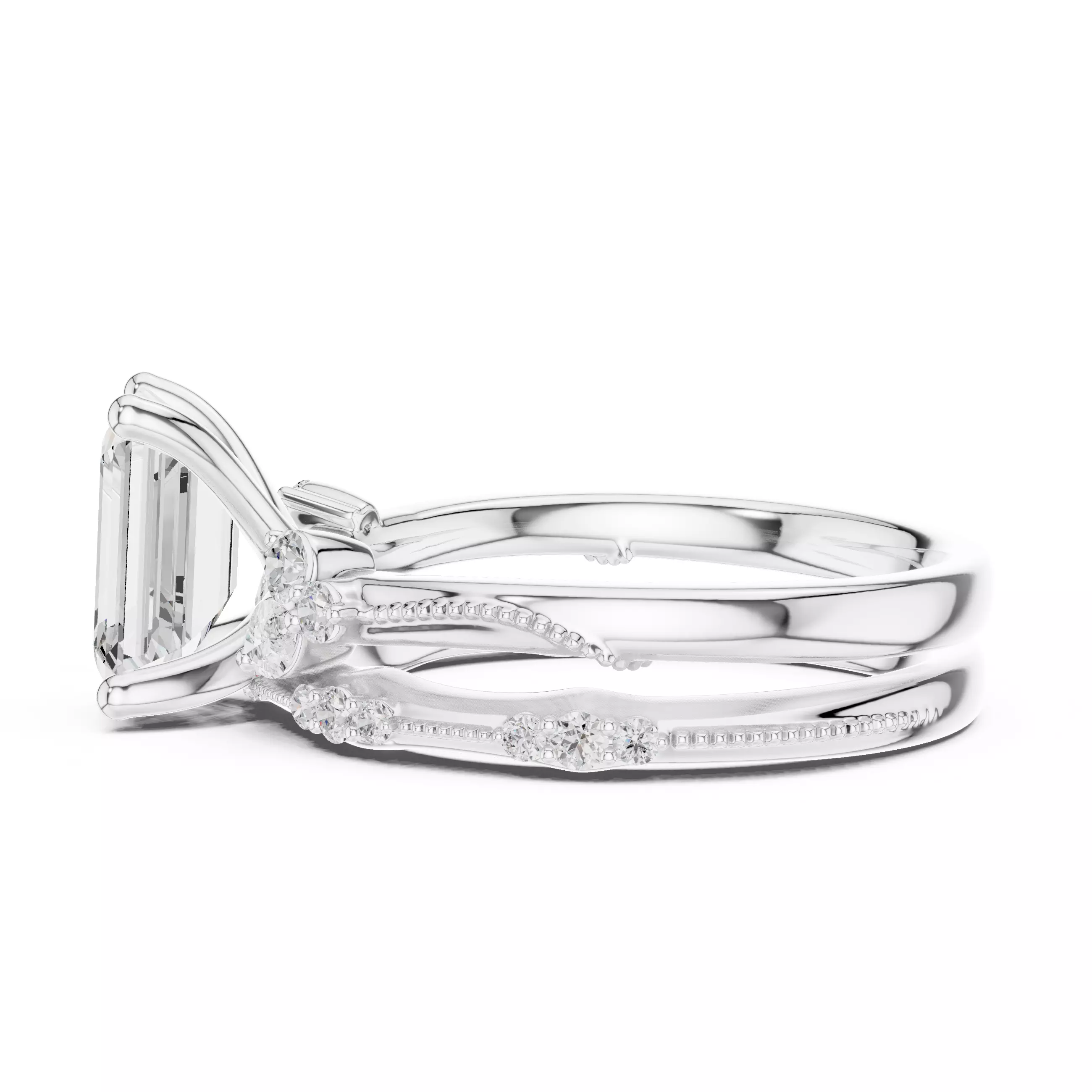 2CT Emerald Cut Cluster Diamond Wedding Ring Set 3DM STL Video 3D print model_11