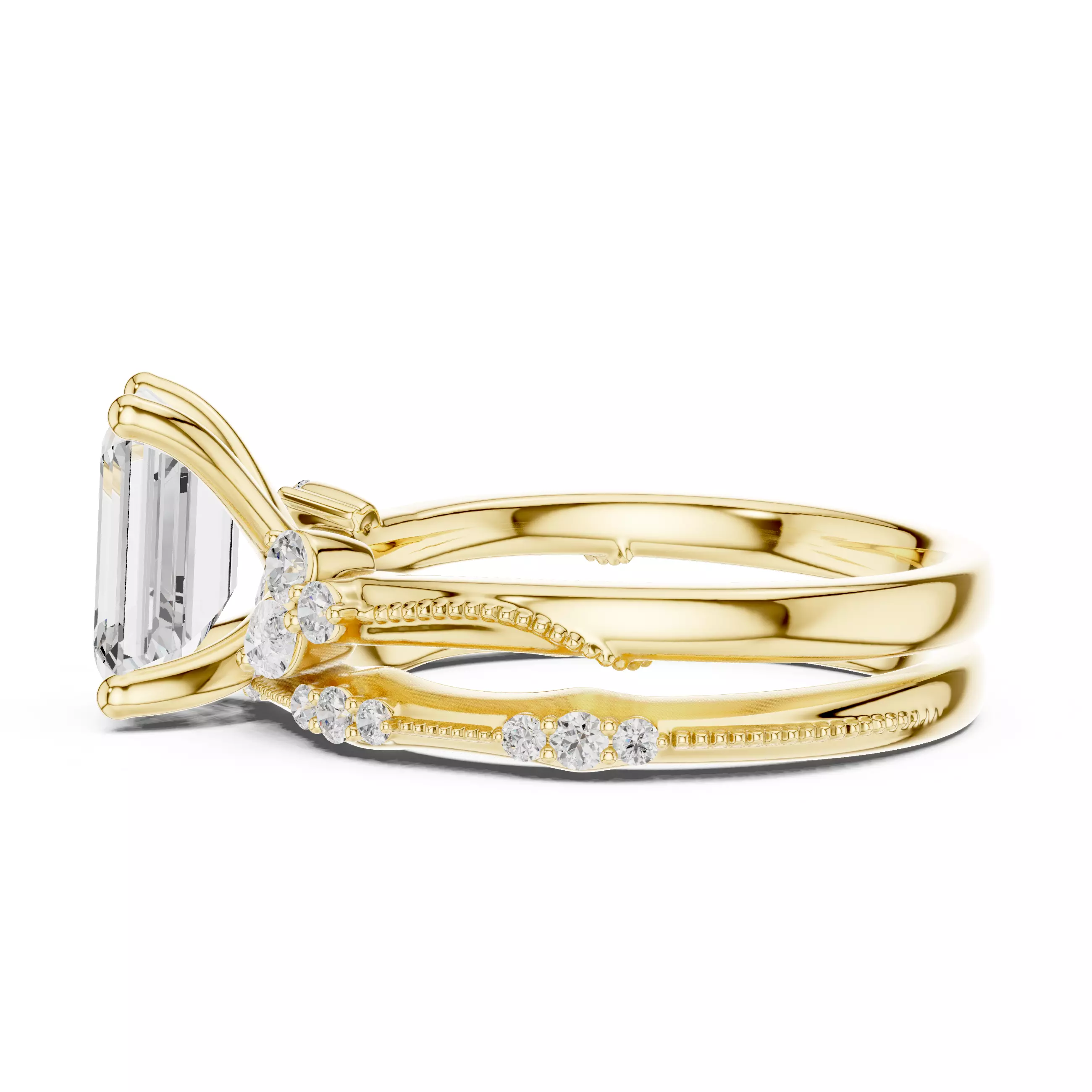 2CT Emerald Cut Cluster Diamond Wedding Ring Set 3DM STL Video 3D print model_8