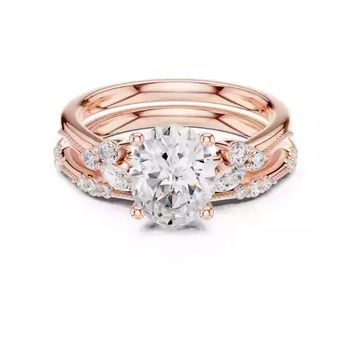 2CT Oval Cut Diamond Bypass Wedding Ring Set 3DM STL Video 3D print model