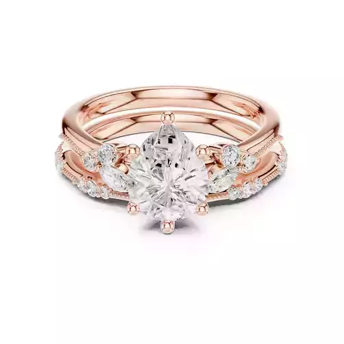 2CT Pear Cut Marquise Cluster Wedding Ring Set 3DM STL Video 3D print model